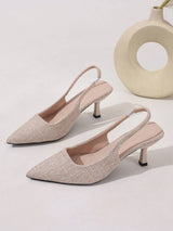 Women Pointed Toe Fashion Elegant Black Open Back High Heel Shoes