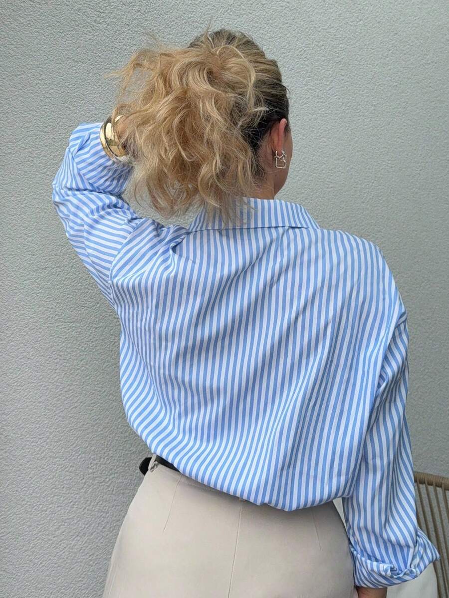 Jeta Ari Loose Casual Striped Women Shirt,Long Sleeve Tops