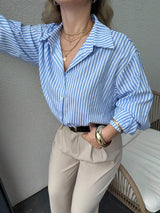 Jeta Ari Loose Casual Striped Women Shirt,Long Sleeve Tops