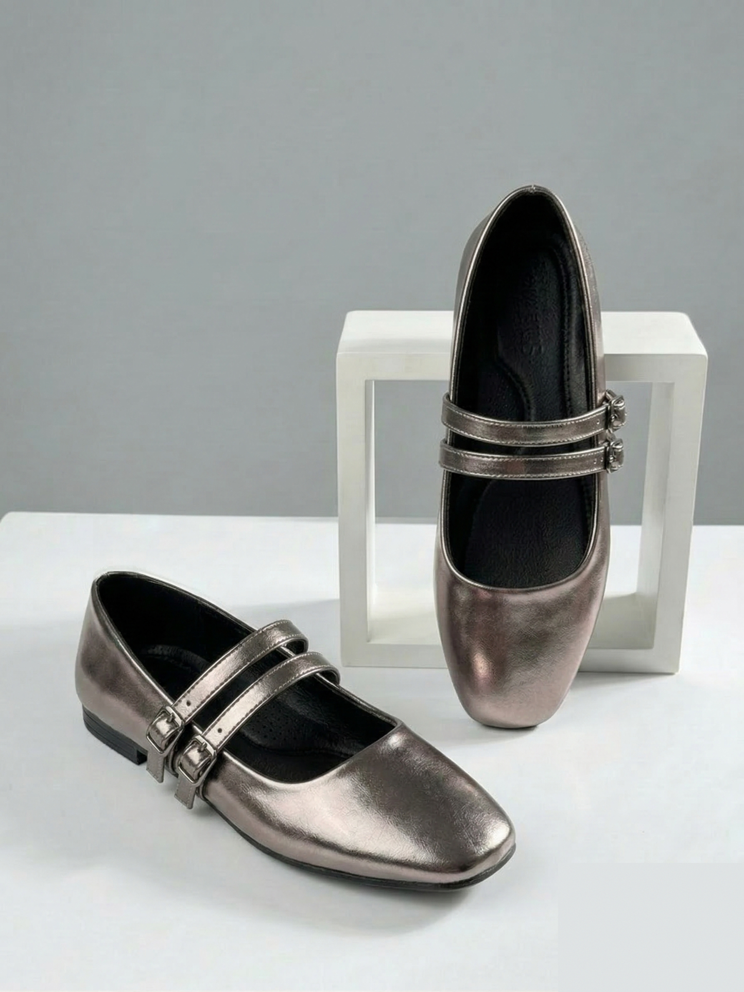 Metallic Strap Ballet Flats