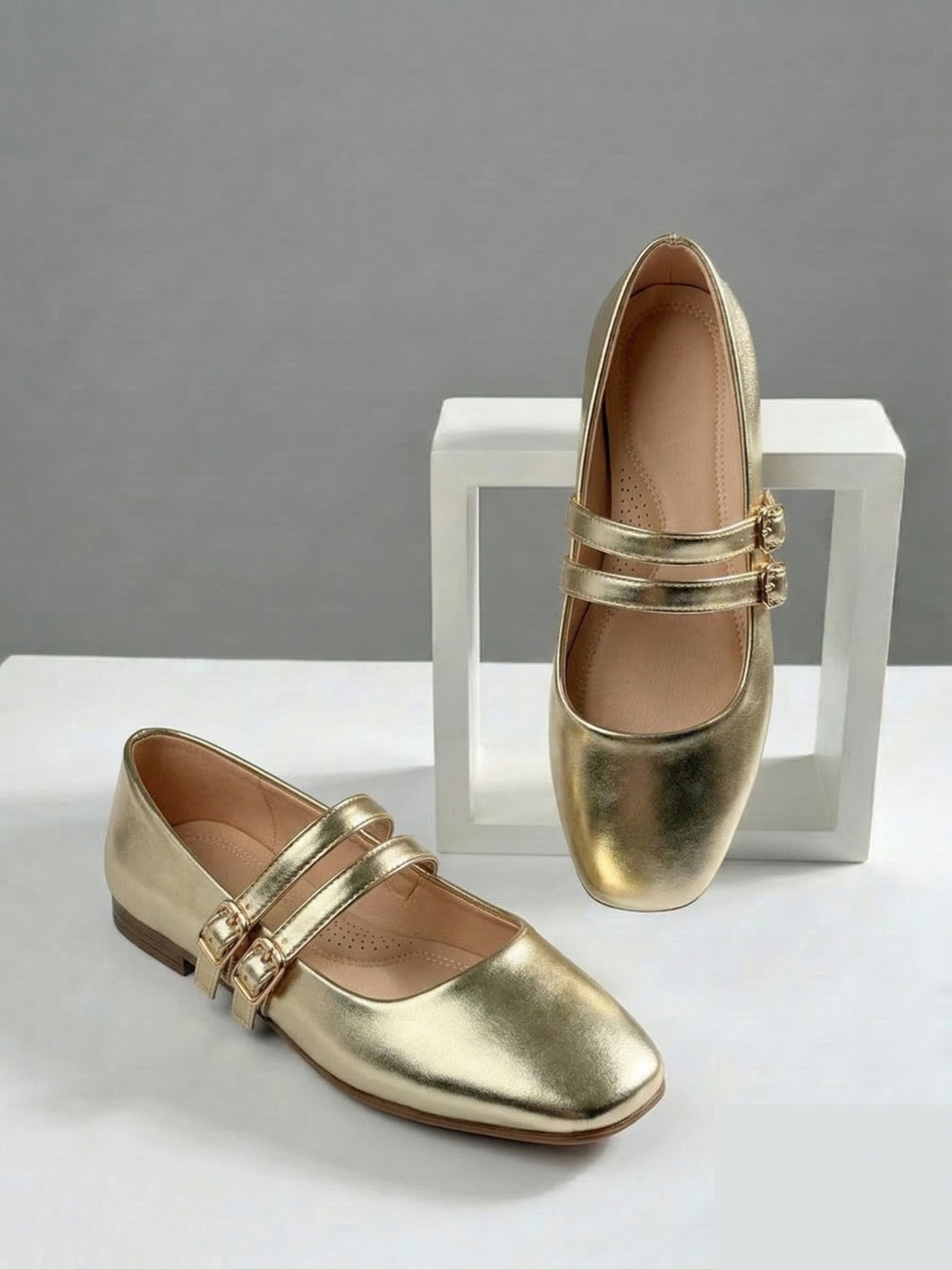 Metallic Strap Ballet Flats