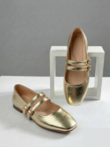 Metallic Strap Ballet Flats