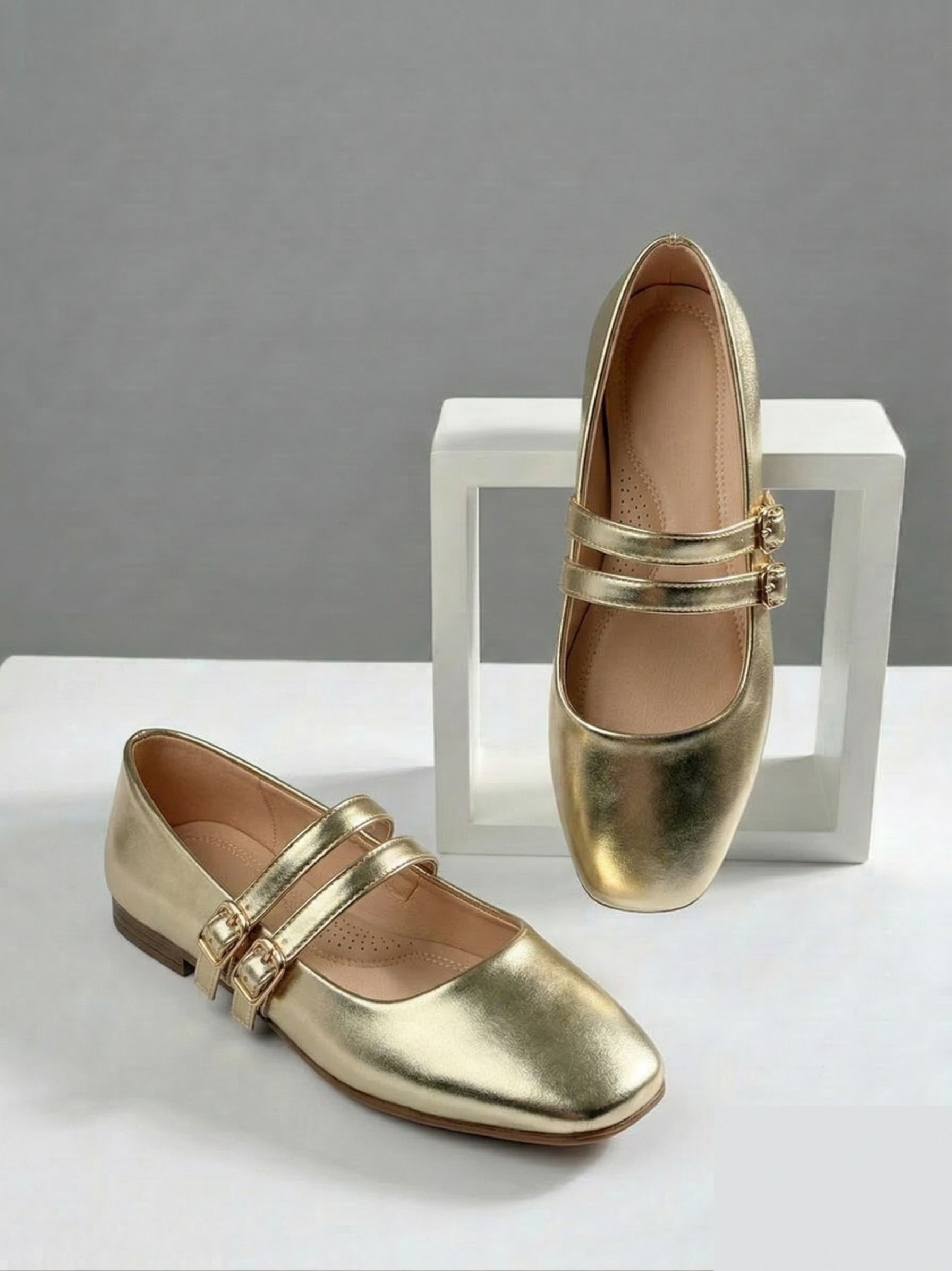 Metallic Strap Ballet Flats