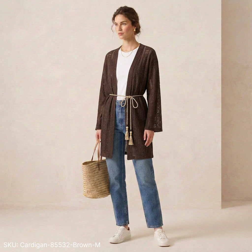 Cardigan with Burlap Belt