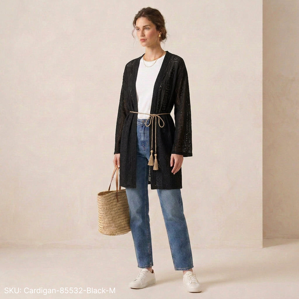 Cardigan with Burlap Belt