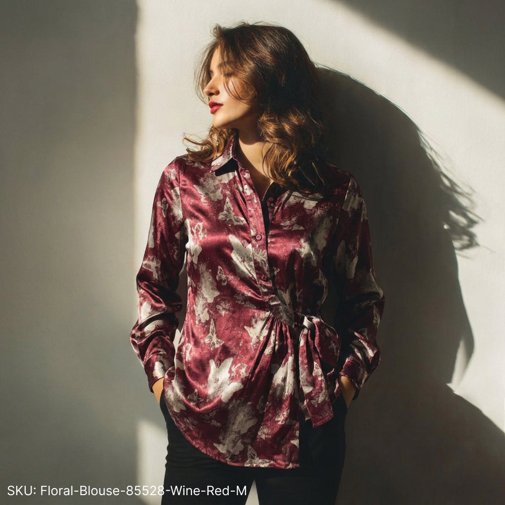 Floral Blouse with Tie